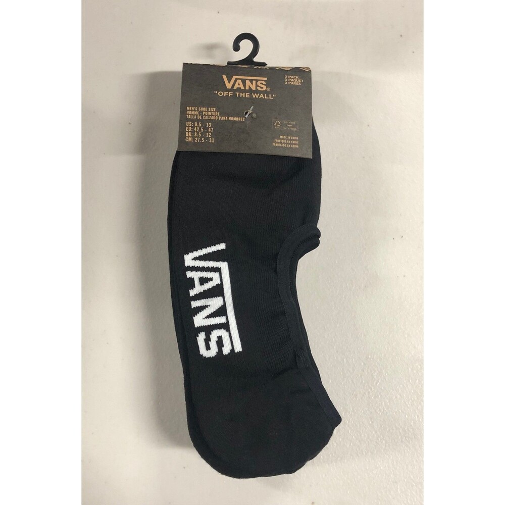 VANS Classic Super No-Show 3-Pack Socks Unisex Black Men's Size 9.5-13